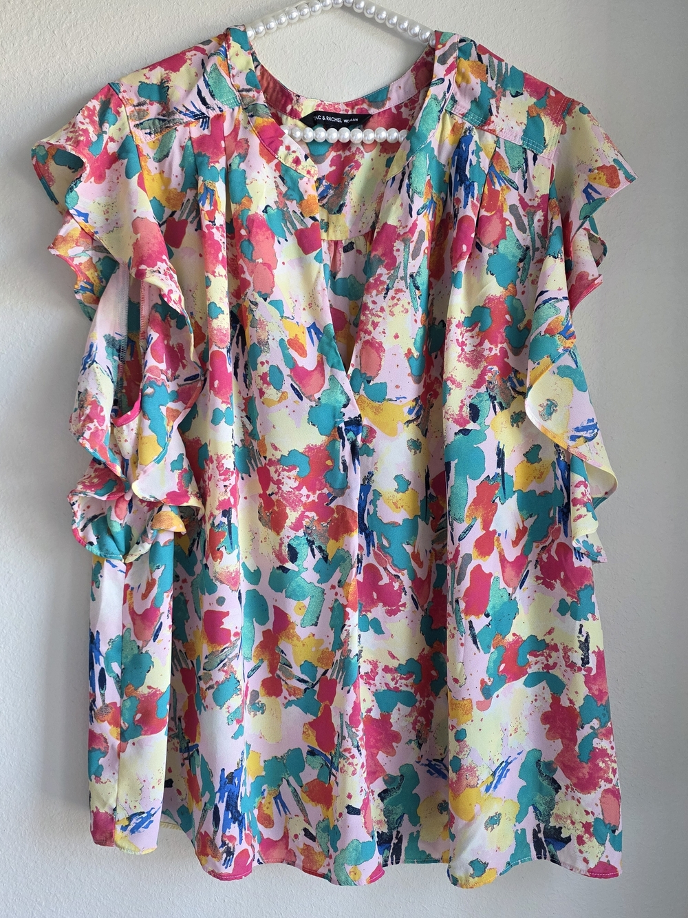 Colorful Abstract Ruffle Sleeve Blouse - Multicolor - Picture 11 of 11